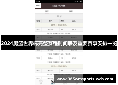 2024男篮世界杯完整赛程时间表及重要赛事安排一览